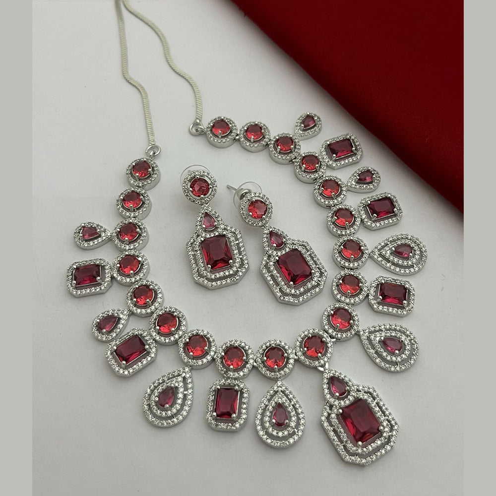 FS Collection Silver Ad Stone Necklace Set