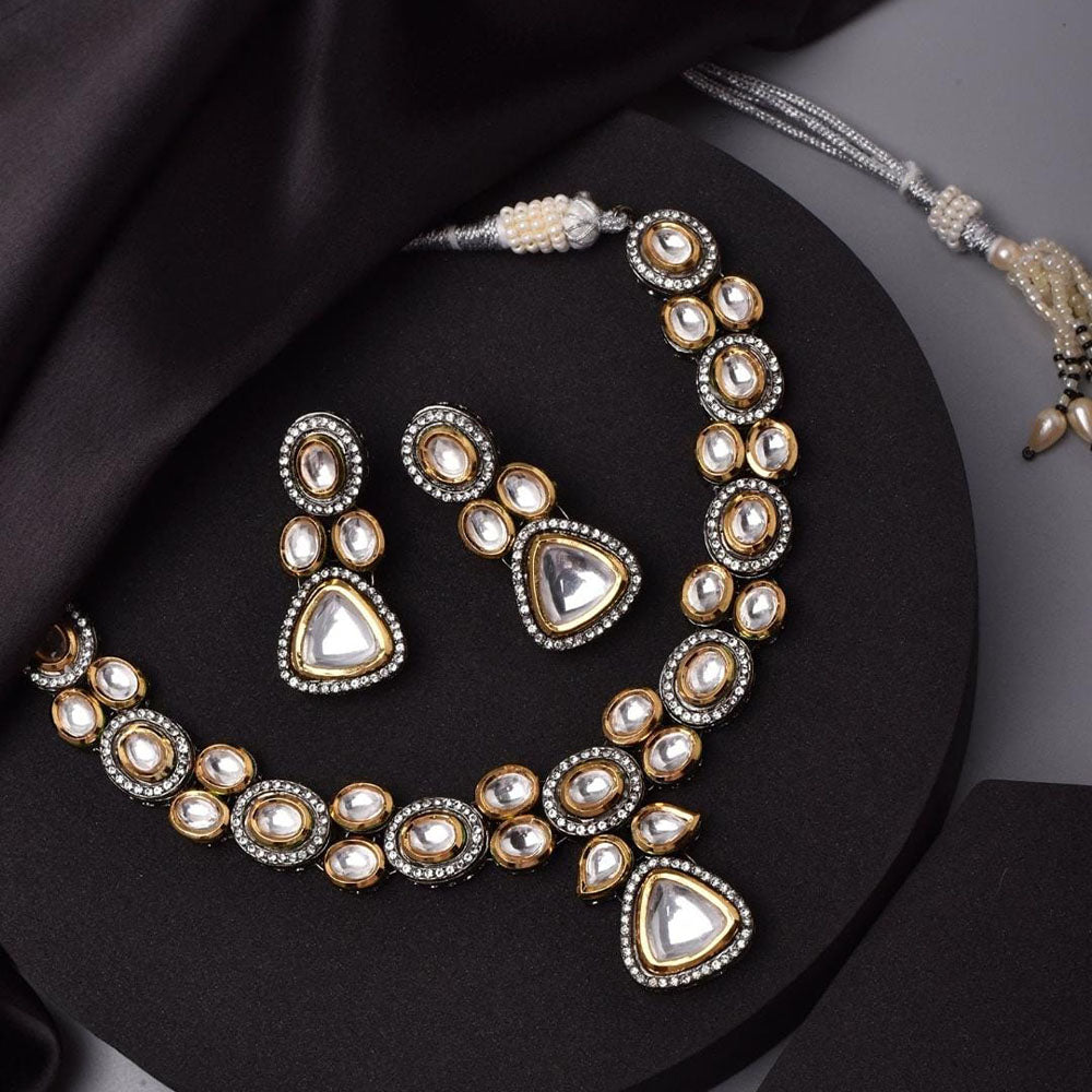 FS Collection Kundan Stone Gold Necklace Set