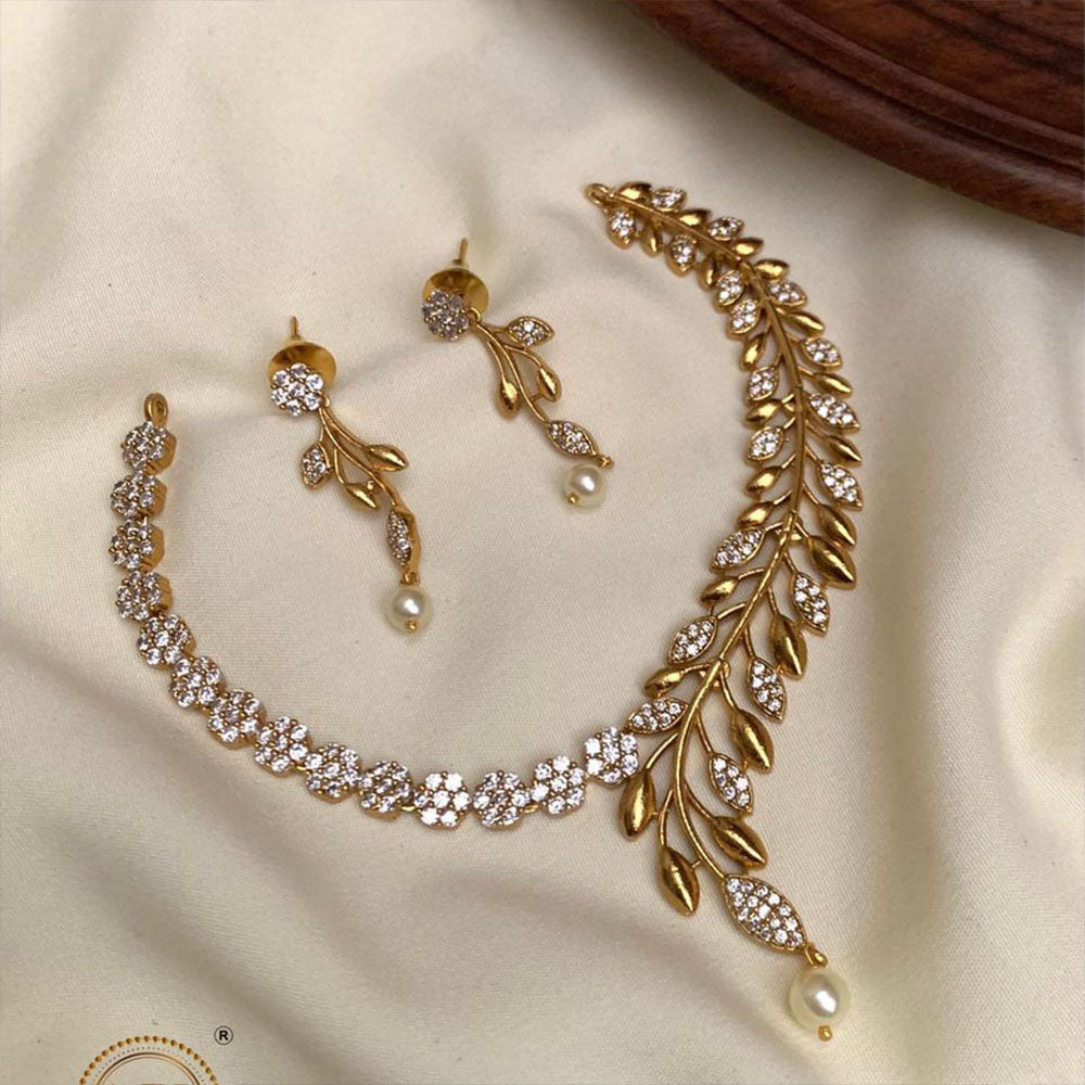 FS Collection Gold Plated AD Stone Necklace Set