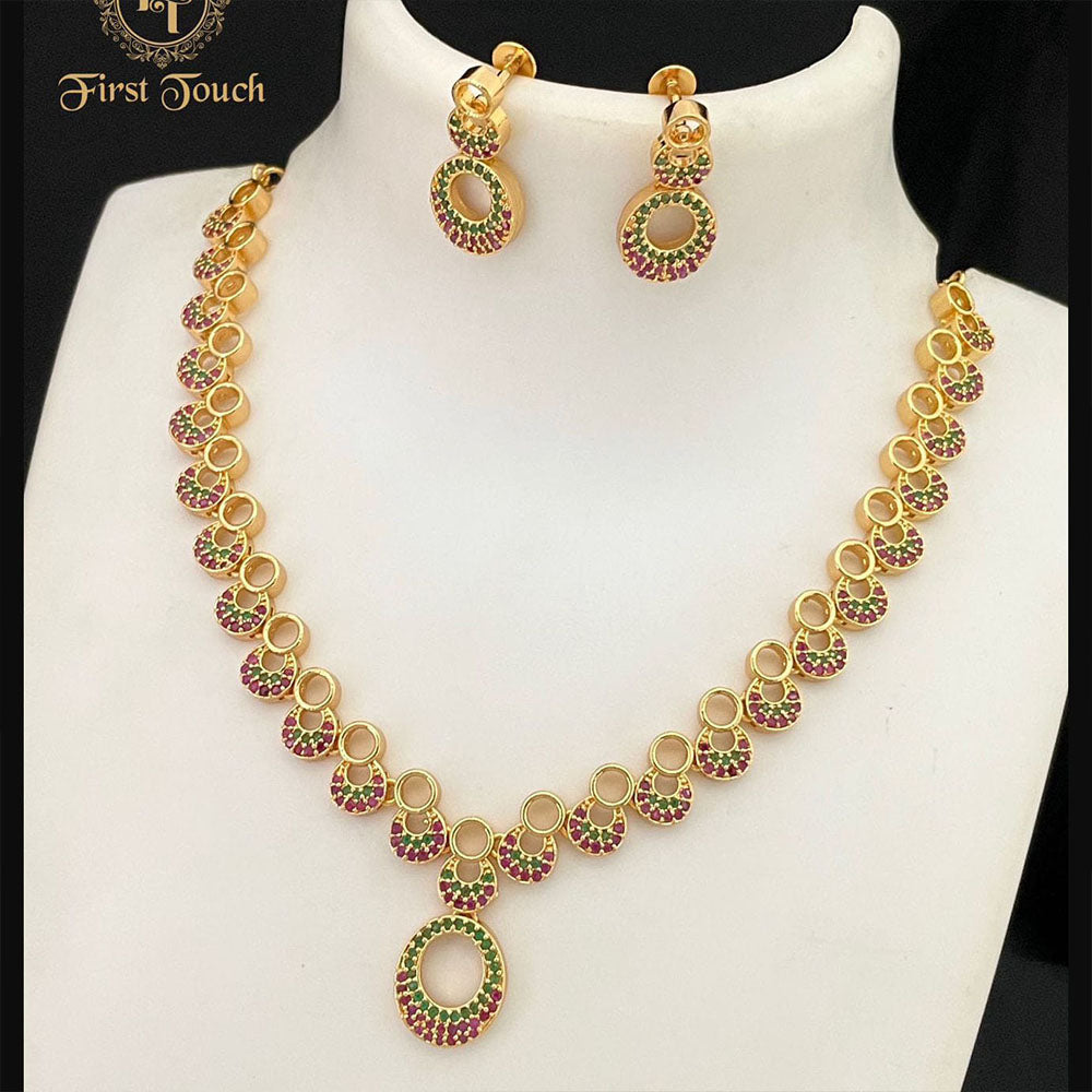 FS Collection Gold Plated Ad Stone Necklace Set