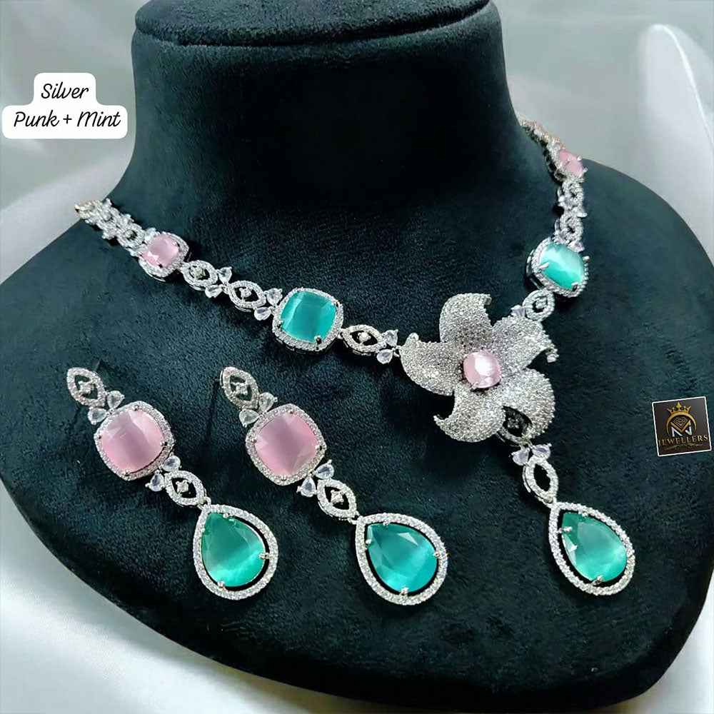 FS Collection Silver Plated Ad Stone Necklace Set