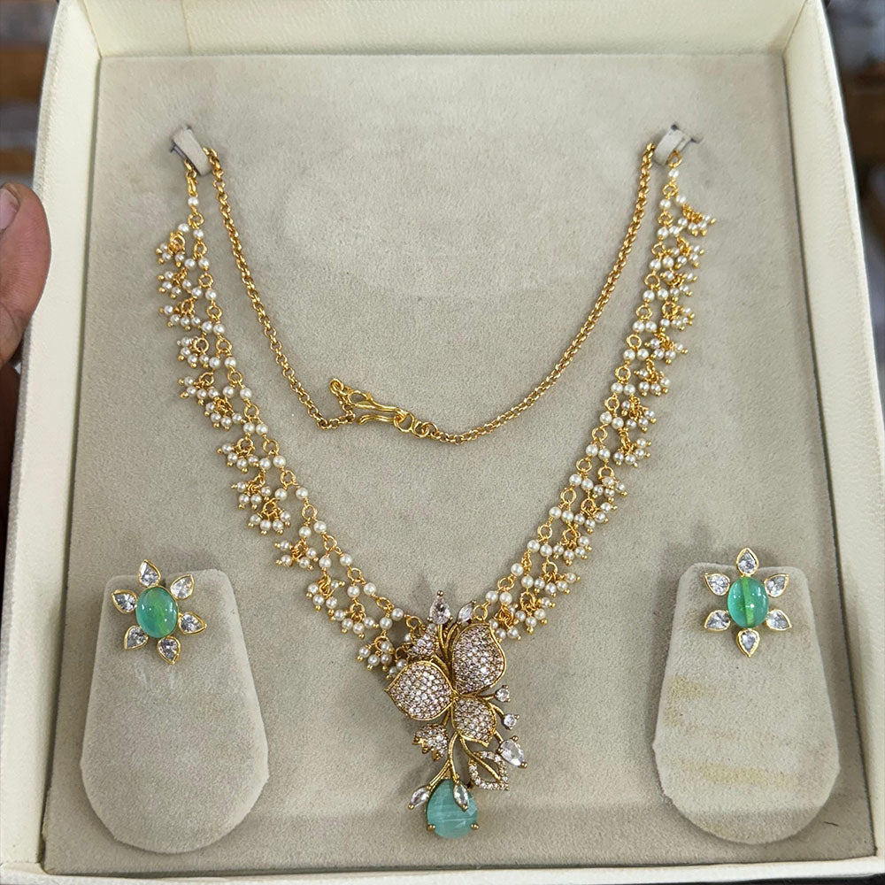 FS Collection Gold Plated Ad Stone Necklace Set