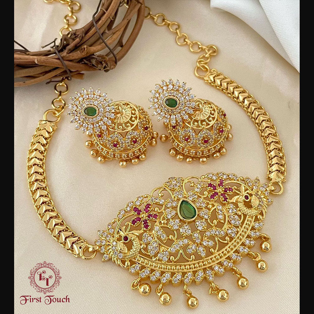 FS Collection Gold Plated Ad Stone Necklace Set