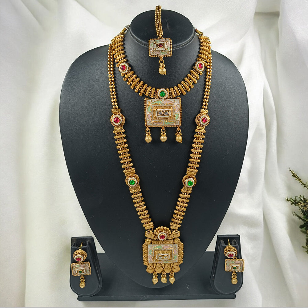 Gehana Mahal Gold Plated Pota Stone Necklace Combo