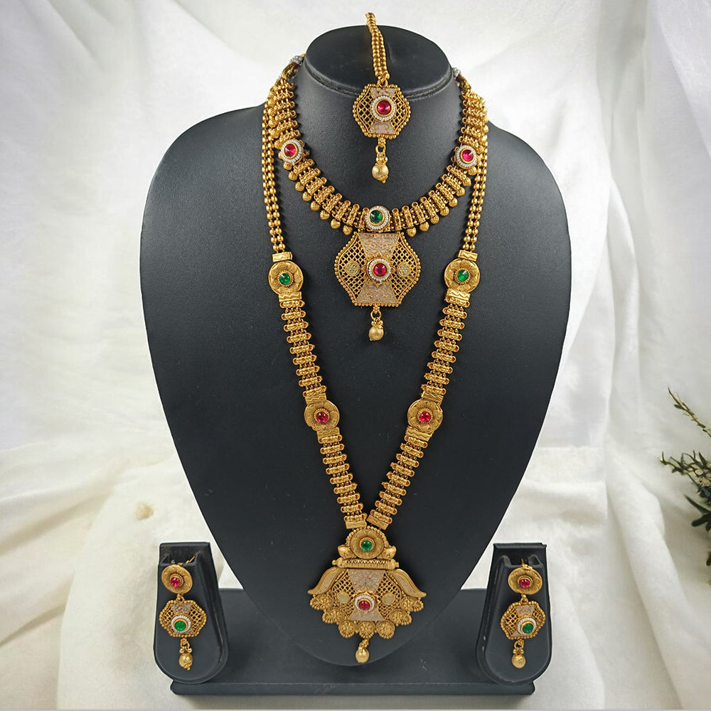 Gehana Mahal Gold Plated Pota Stone Necklace Combo