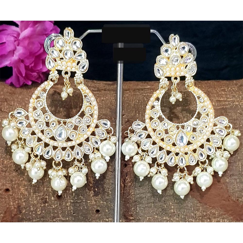 Shreeji Creation Gold Plated  Kundan Dangler Earrings