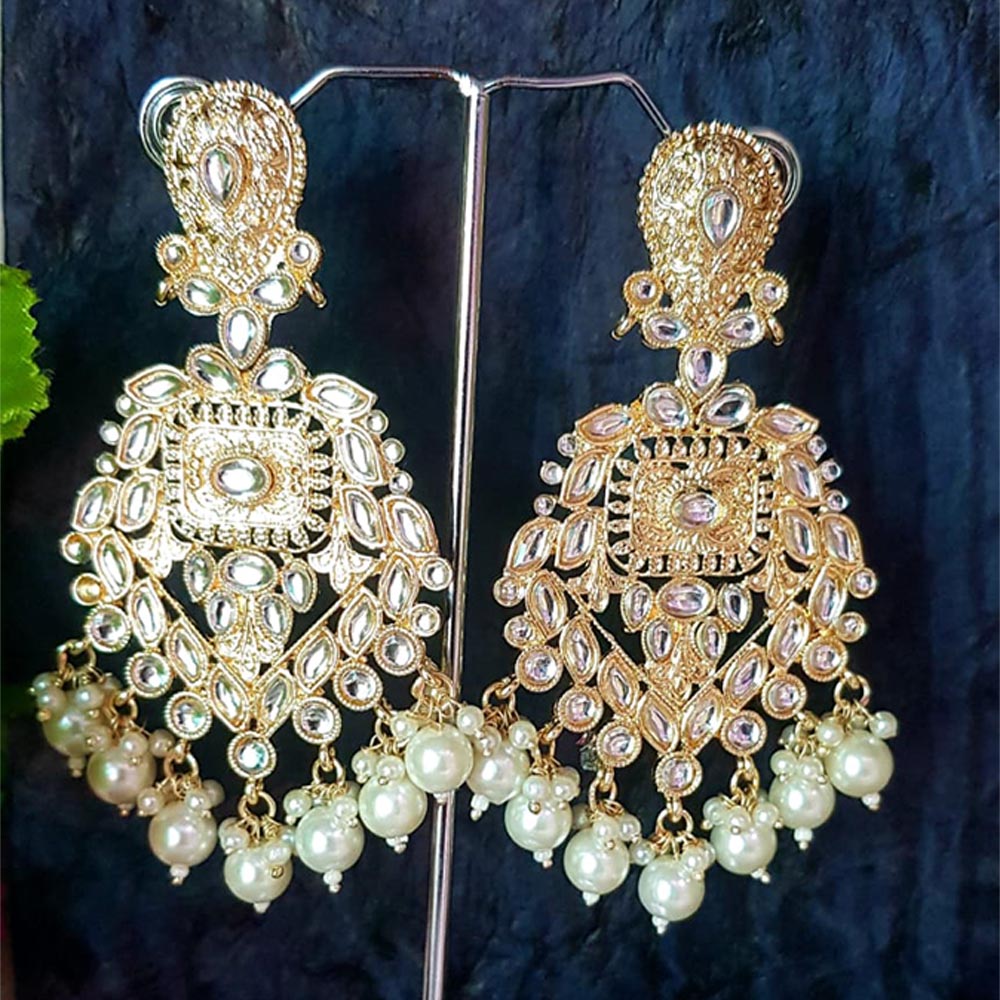 Shreeji Creation Gold Plated  Kundan Dangler Earrings