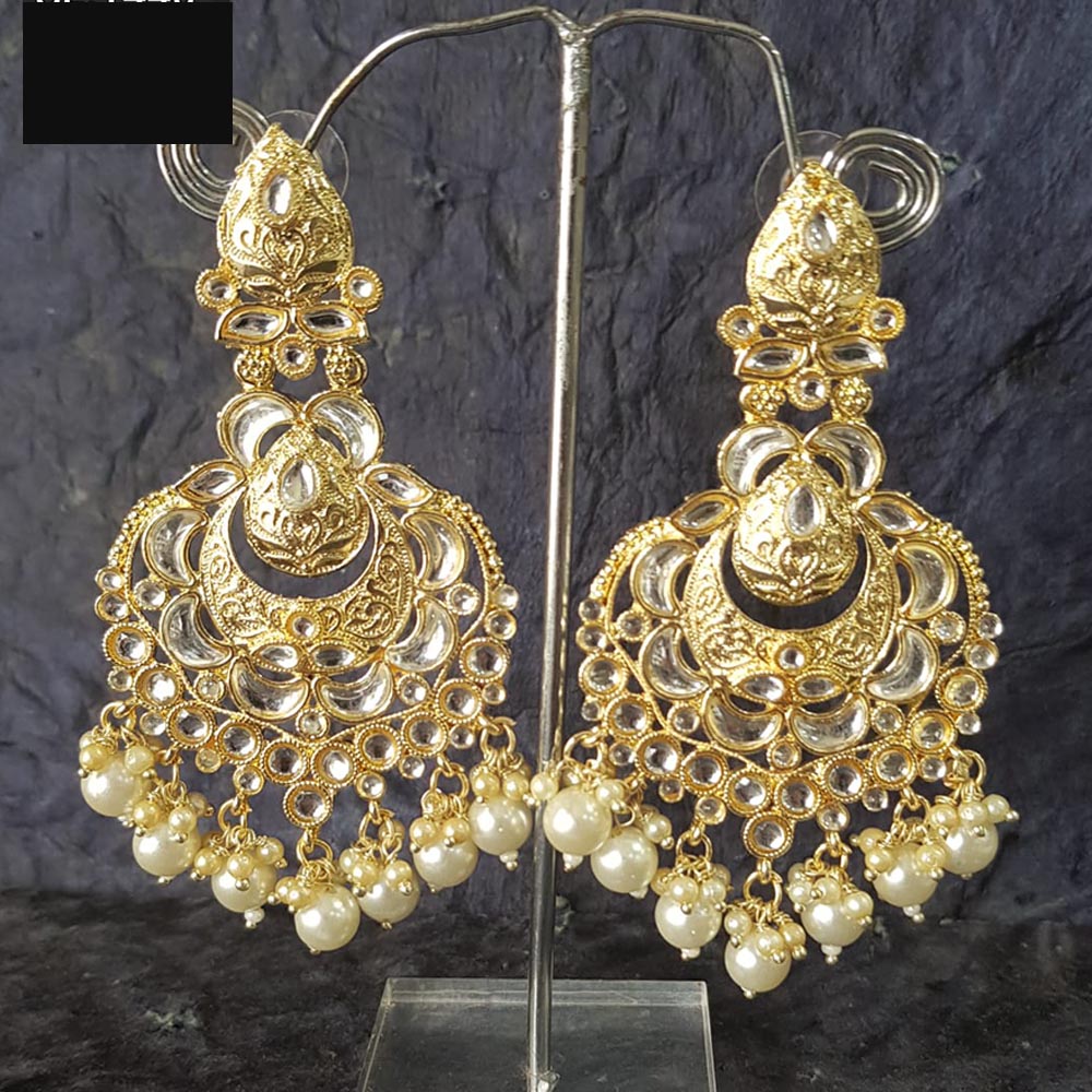 Shreeji Creation Gold Plated  Kundan Dangler Earrings