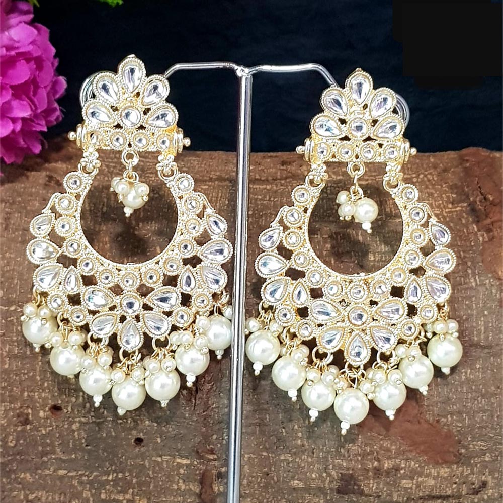 Shreeji Creation Gold Plated  Kundan Dangler Earrings