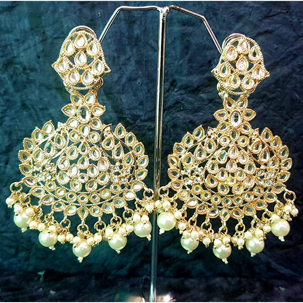 Shreeji Creation Gold Plated  Kundan Dangler Earrings