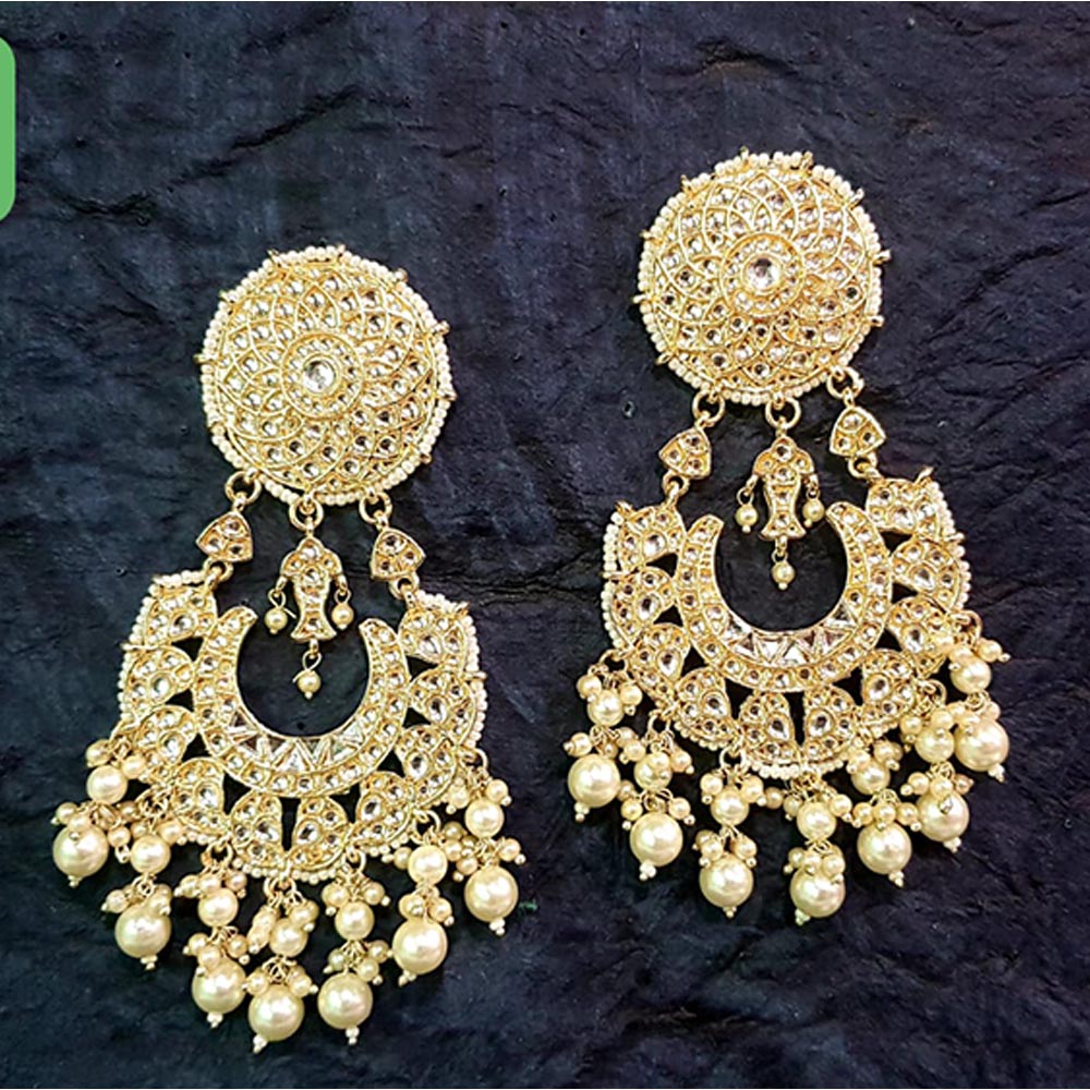 Shreeji Creation Gold Plated  Kundan Dangler Earrings