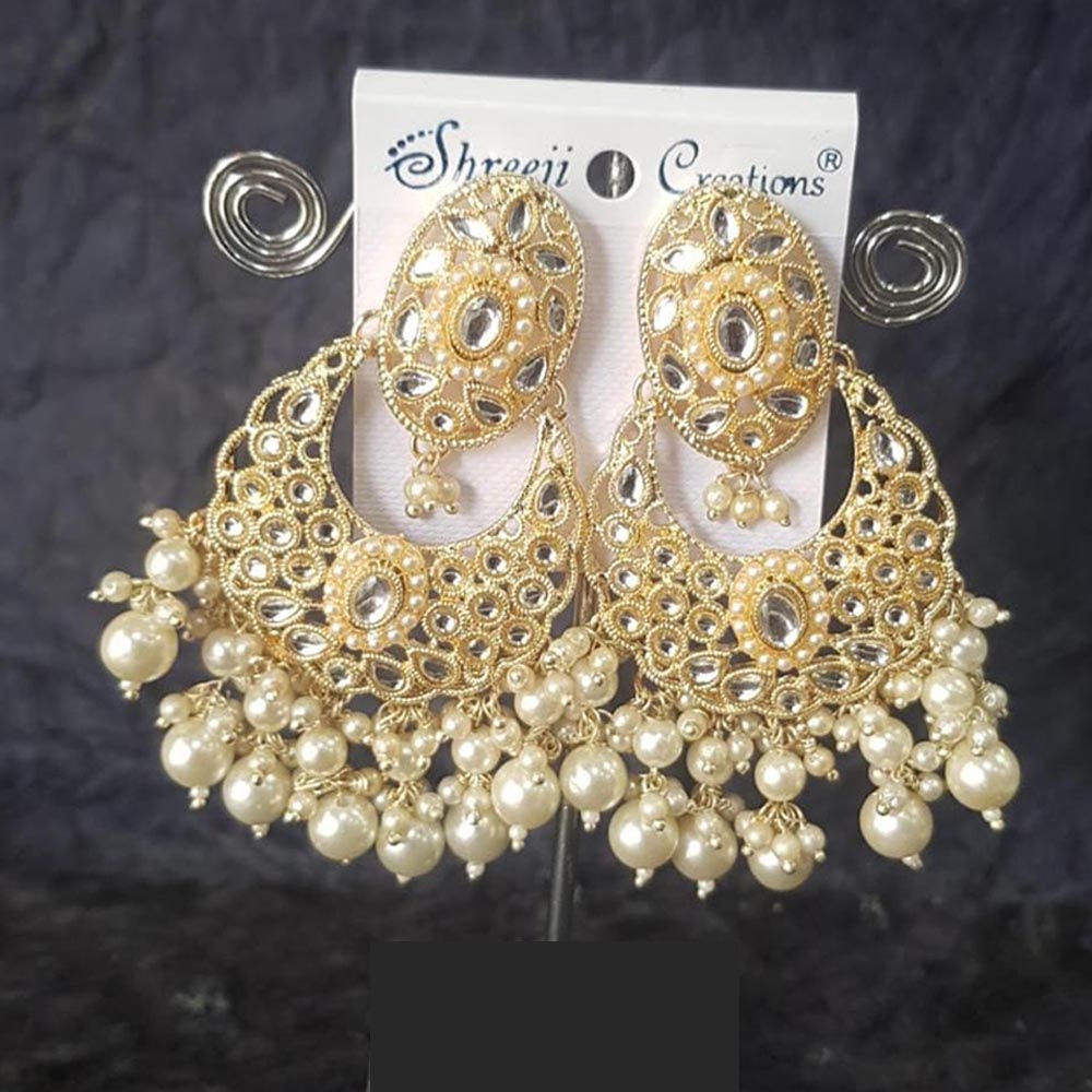 Shreeji Creation Gold Plated  Kundan Dangler Earrings