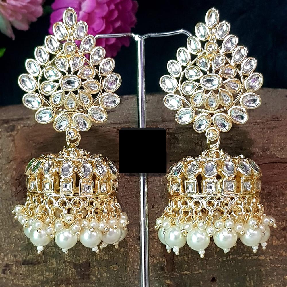 Shreeji Creation Gold Plated  Kundan Jhumki Earrings