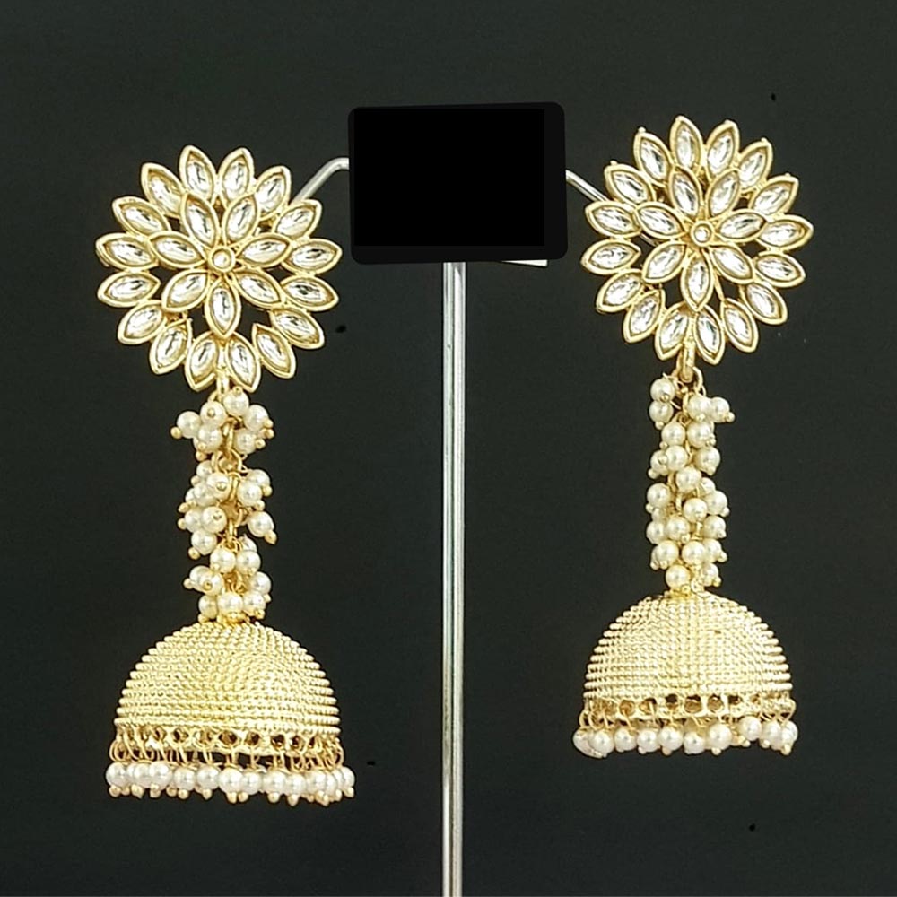 Shreeji Creation Gold Plated  Kundan Jhumki Earrings