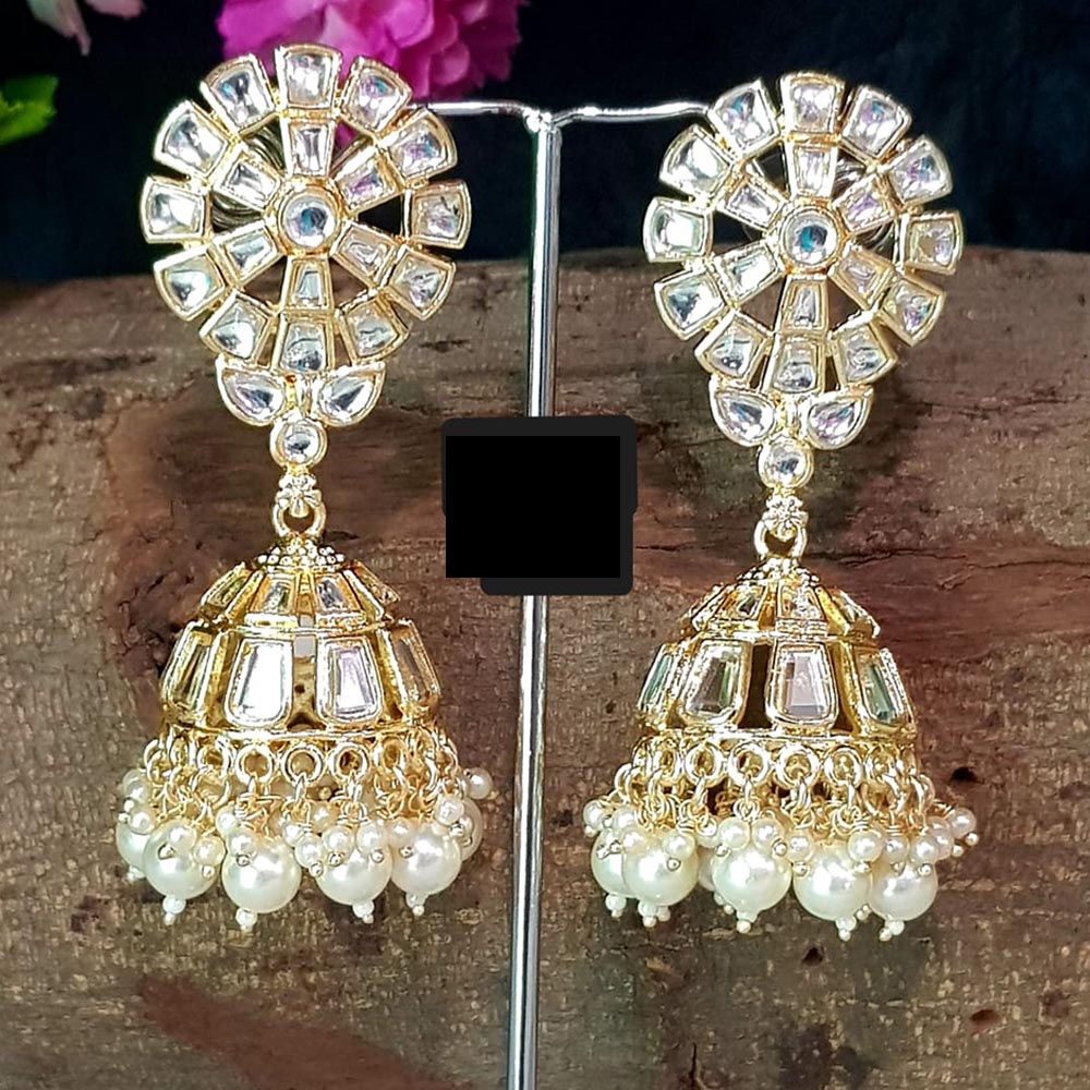 Shreeji Creation Gold Plated  Kundan Jhumki Earrings