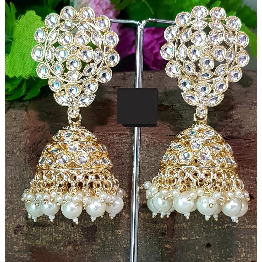 Shreeji Creation Gold Plated  Kundan Jhumki Earrings