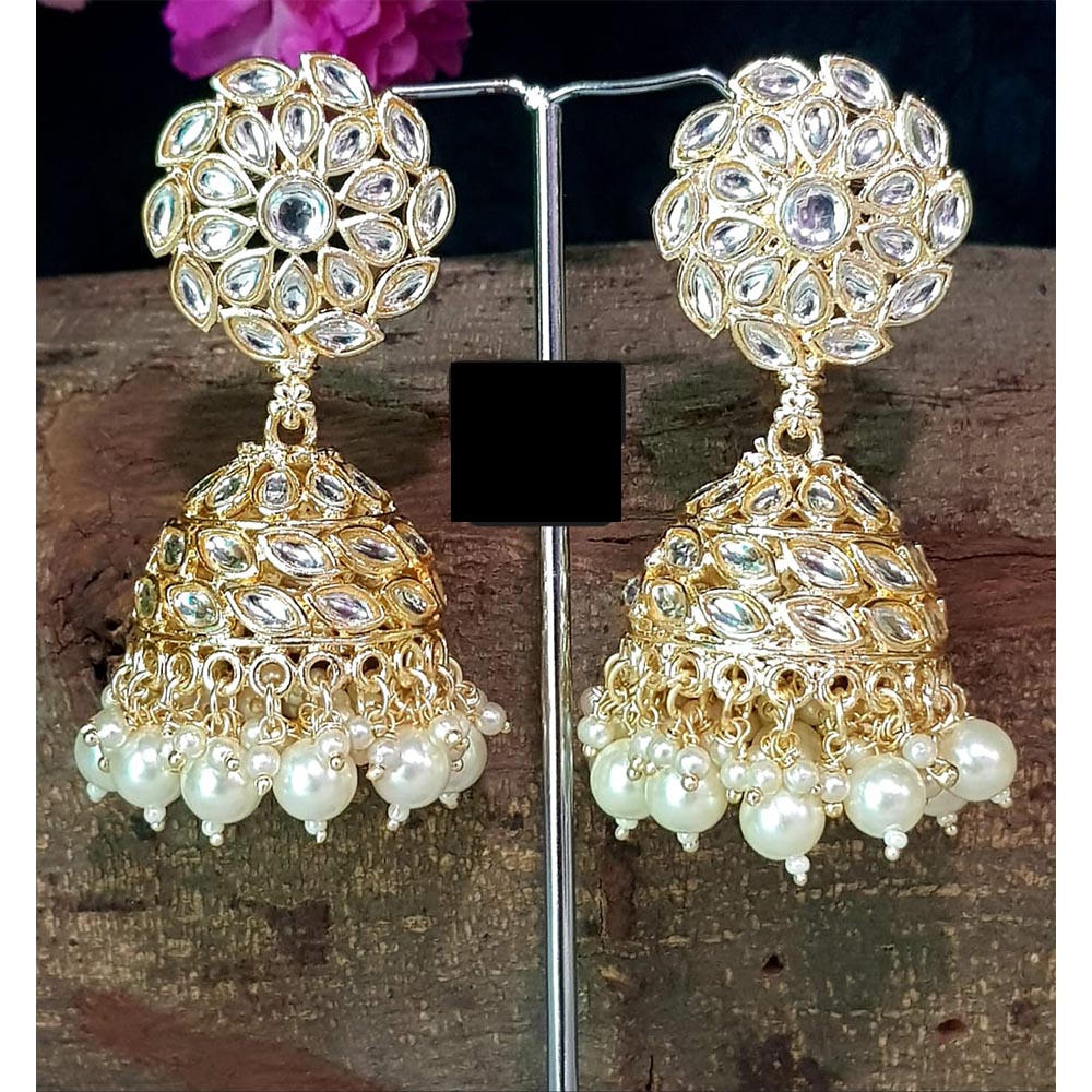 Shreeji Creation Gold Plated  Kundan Jhumki Earrings