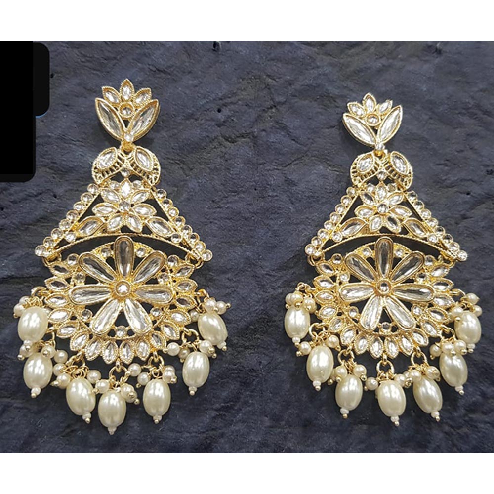 Shreeji Creation Gold Plated  Kundan Dangler Earrings