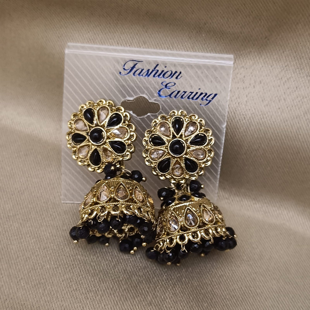 Hira Collection Gold Plated Crystal Stone And Beads Jhumki Earrings