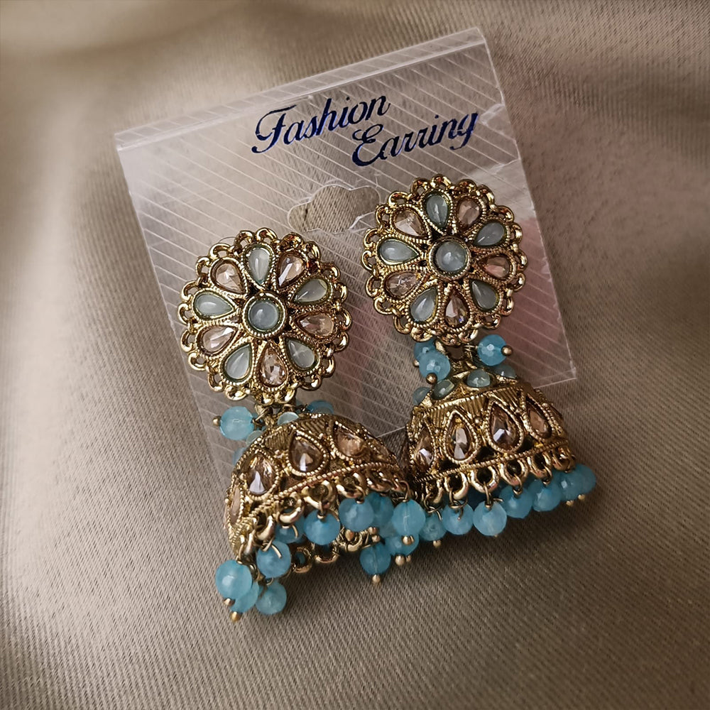 Hira Collection Gold Plated Crystal Stone And Beads Jhumki Earrings