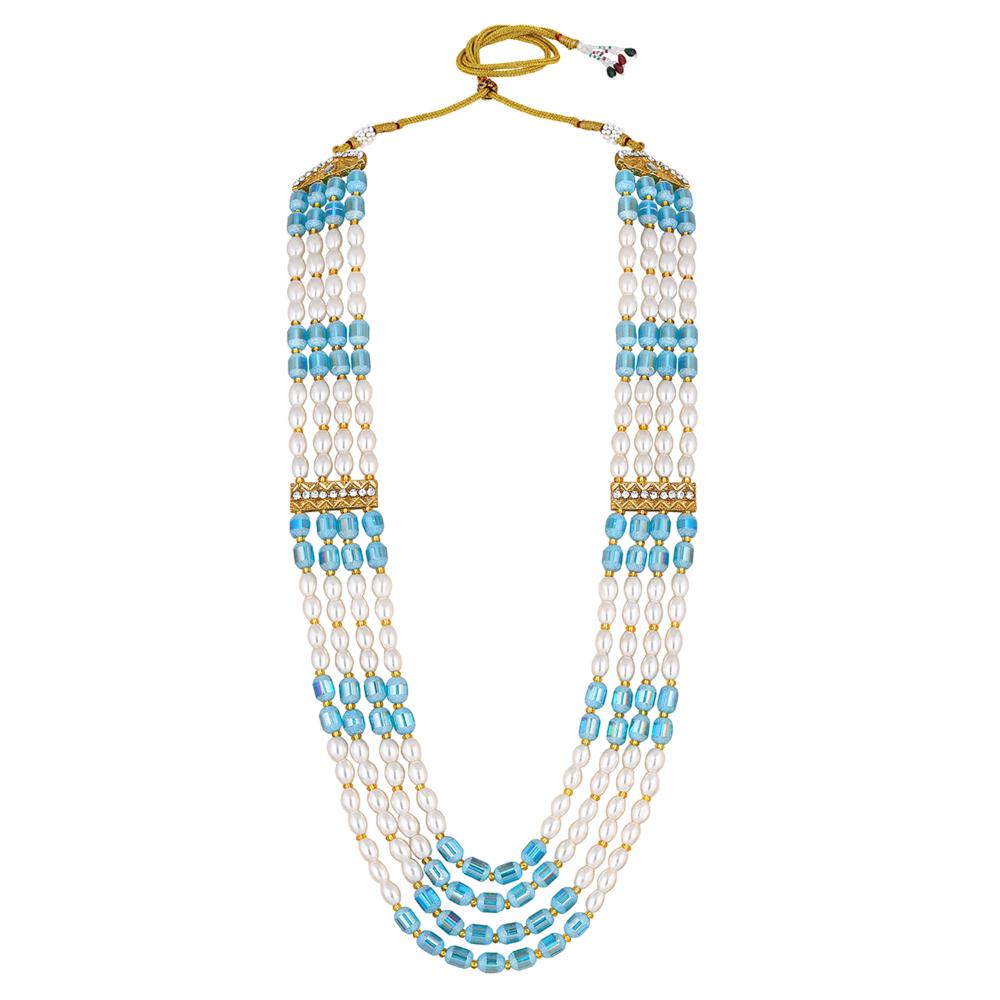 Mahi 4 Layers Blue Artificial Beads Base Groom / Dulha Mala Moti Haar Necklace