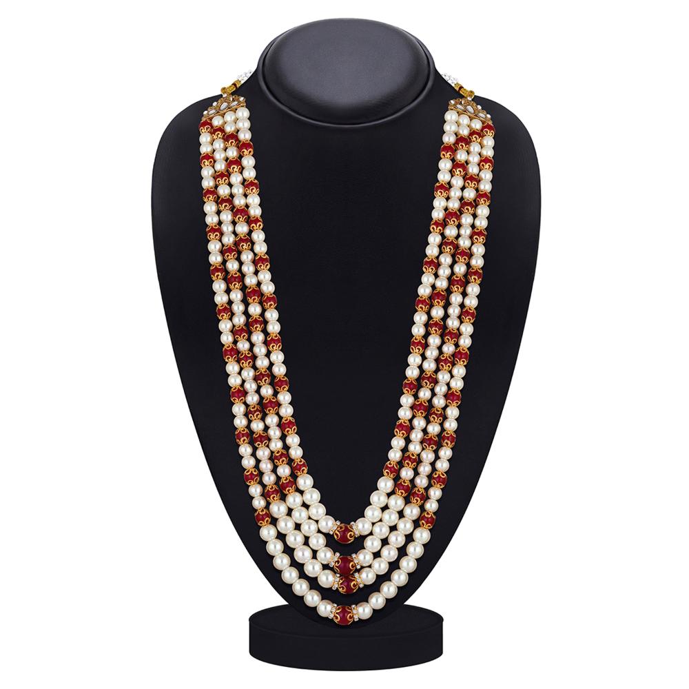 Mahi 4 Layers White Artificial Beads Base Groom / Dulha Mala Moti Haar Necklace