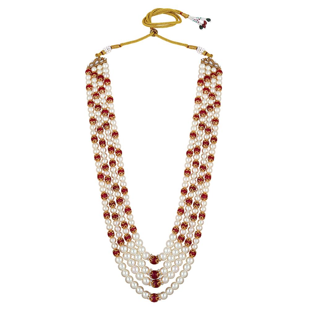 Mahi 4 Layers White Artificial Beads Base Groom / Dulha Mala Moti Haar Necklace