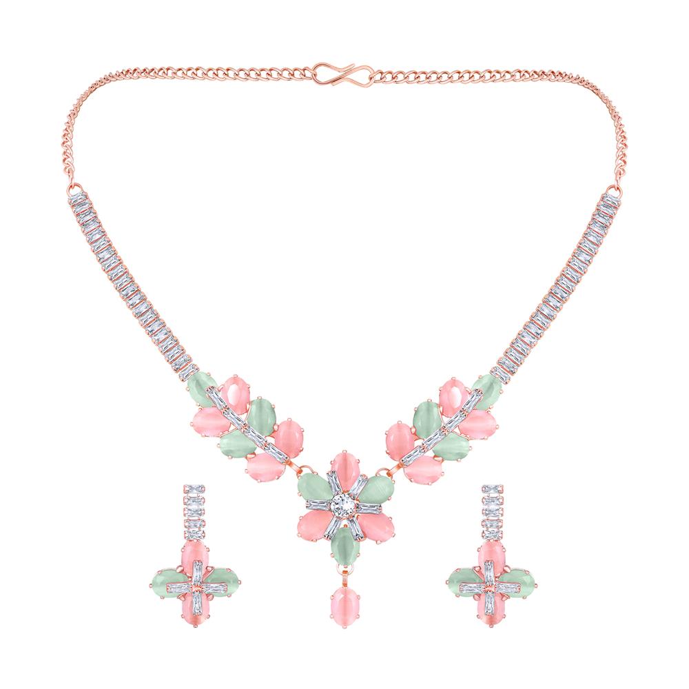 Mahi Multicolor Cubic Zirconia (CZ) Floral Women's Necklace Set