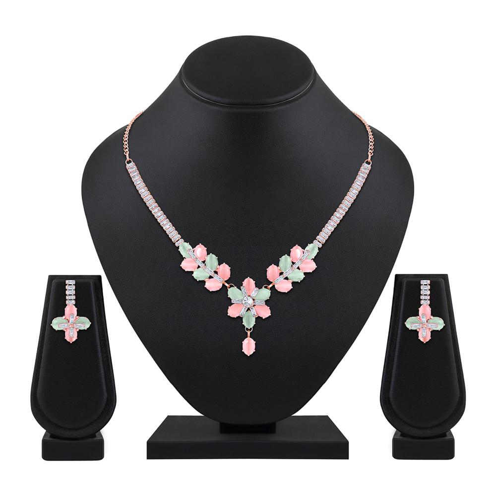 Mahi Multicolor Cubic Zirconia (CZ) Floral Women's Necklace Set