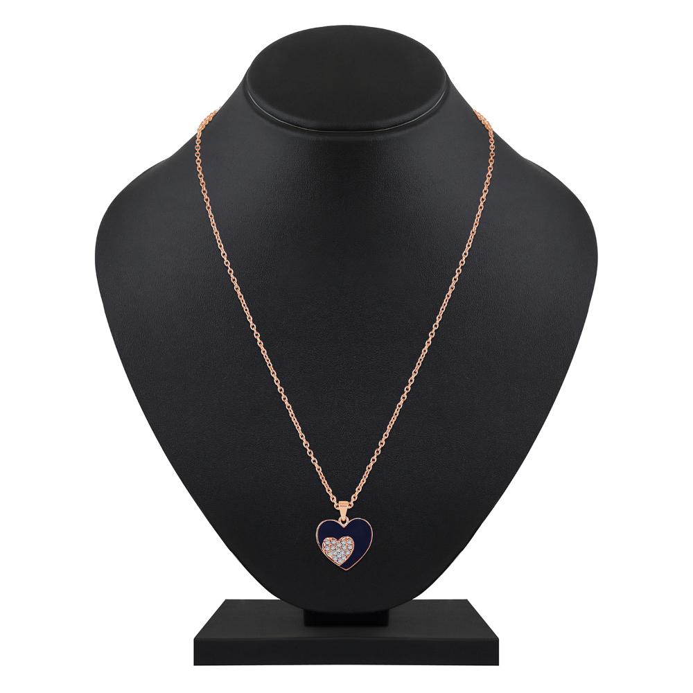 Mahi Navy Blue Meenakari Work and Crystals Dual Heart Pendant Set