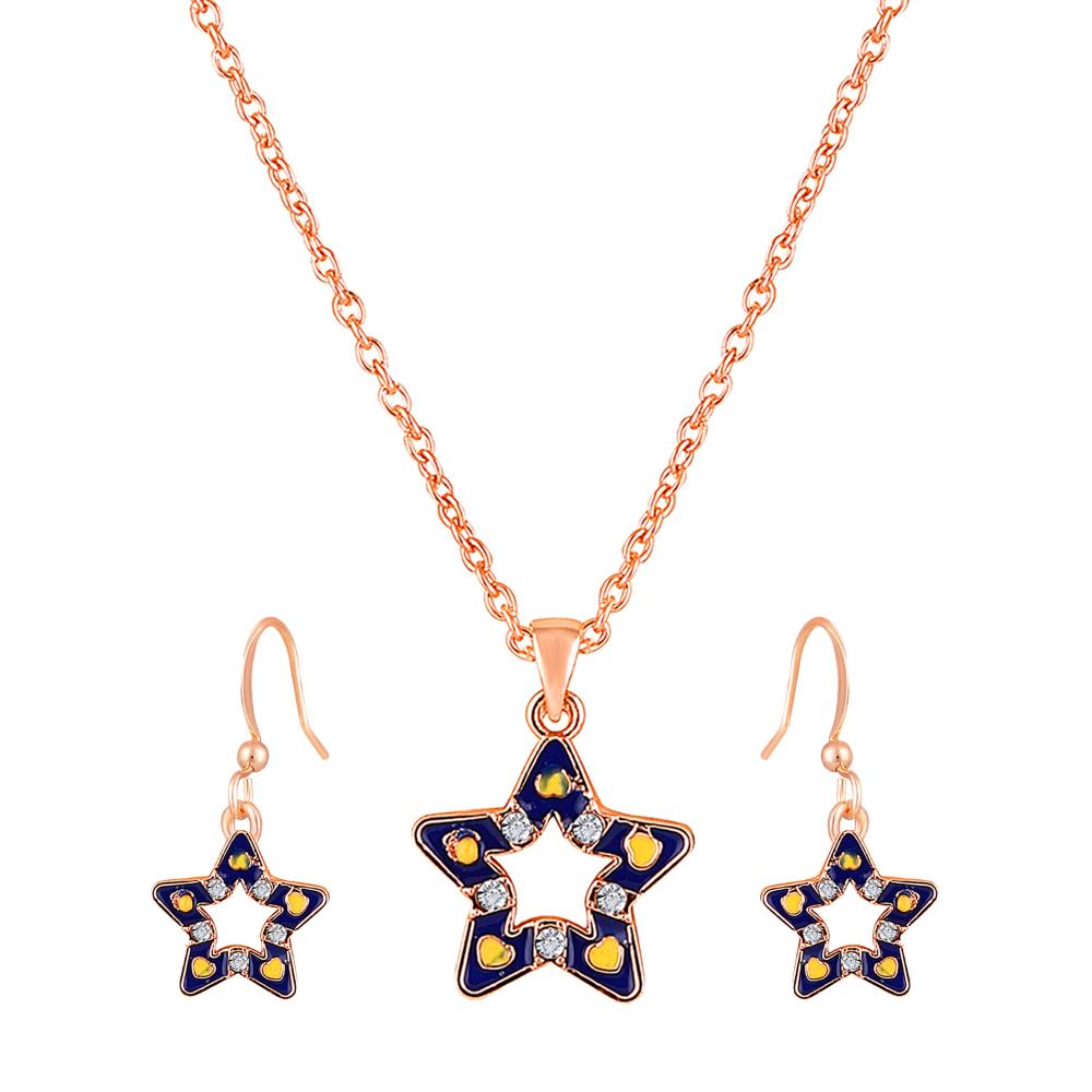 Mahi Navy Blue & Yellow Meenakari Crystals Star Pendant Set