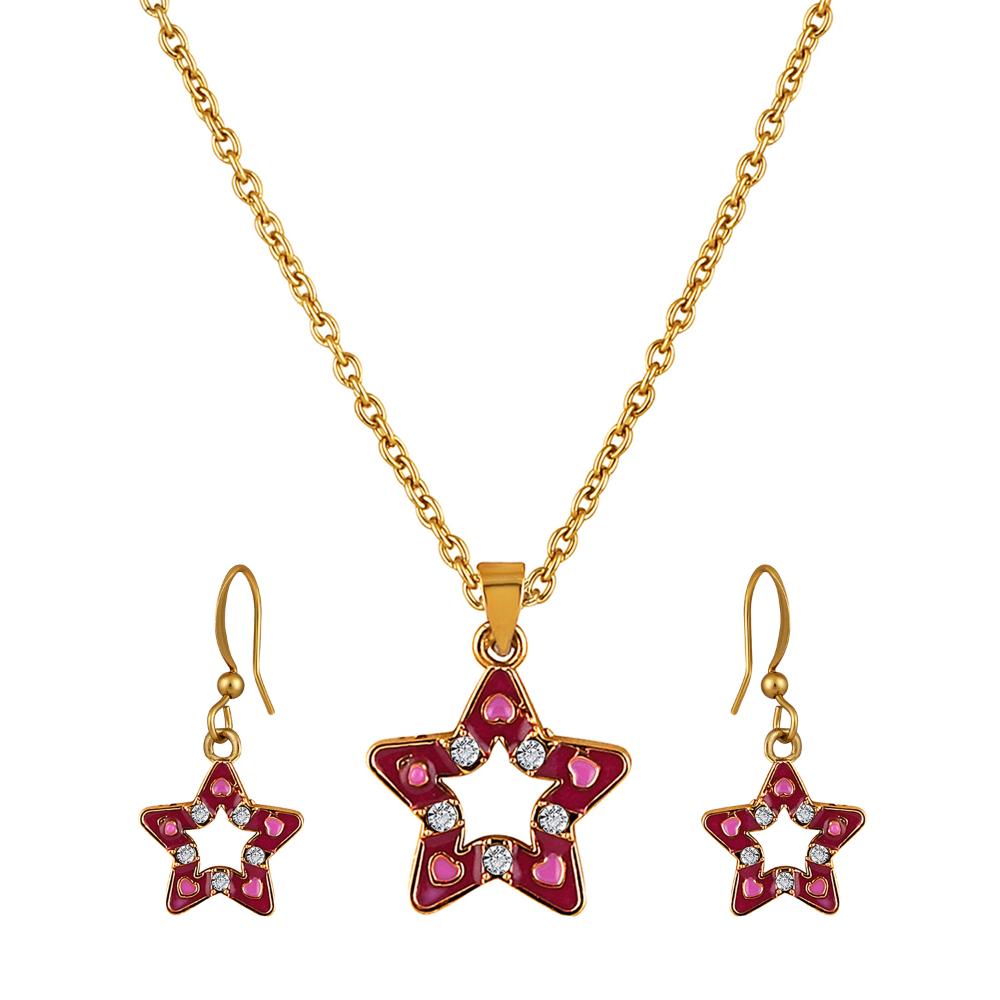 Mahi Pink Meenakari Work and Crystals Star Pendant Set