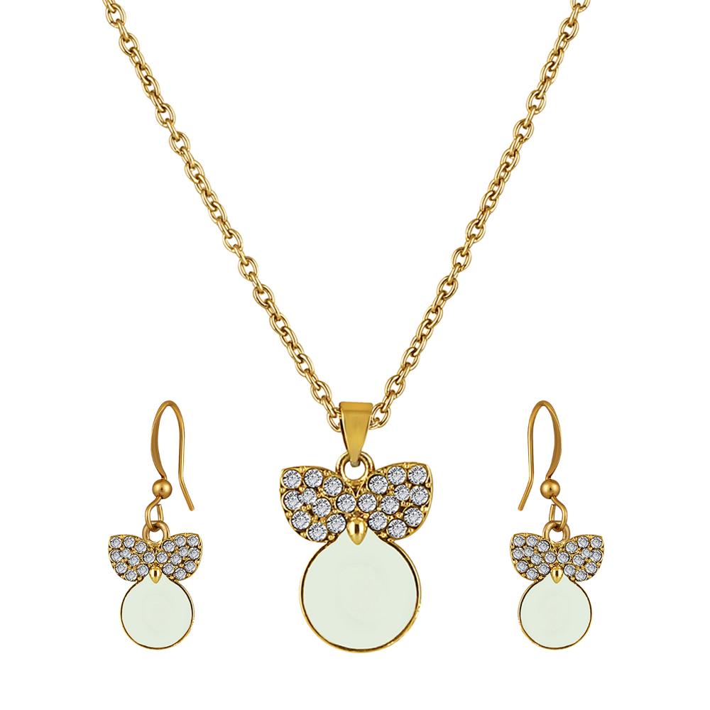 Mahi White Meenakari Work and Crystals Cute Pendant Set