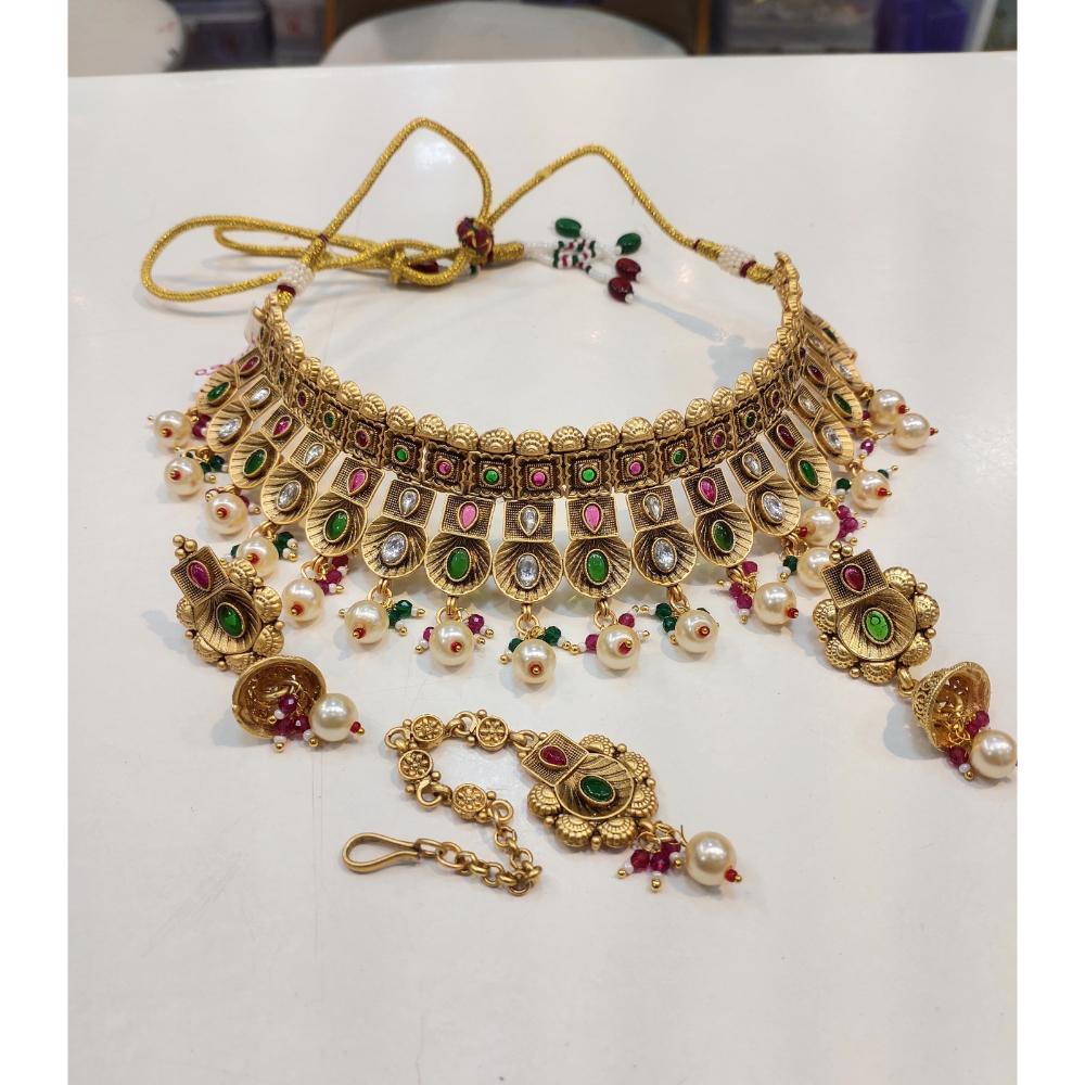 Lucentarts Jewellery Pota Kundan Stone Choker Necklace Set