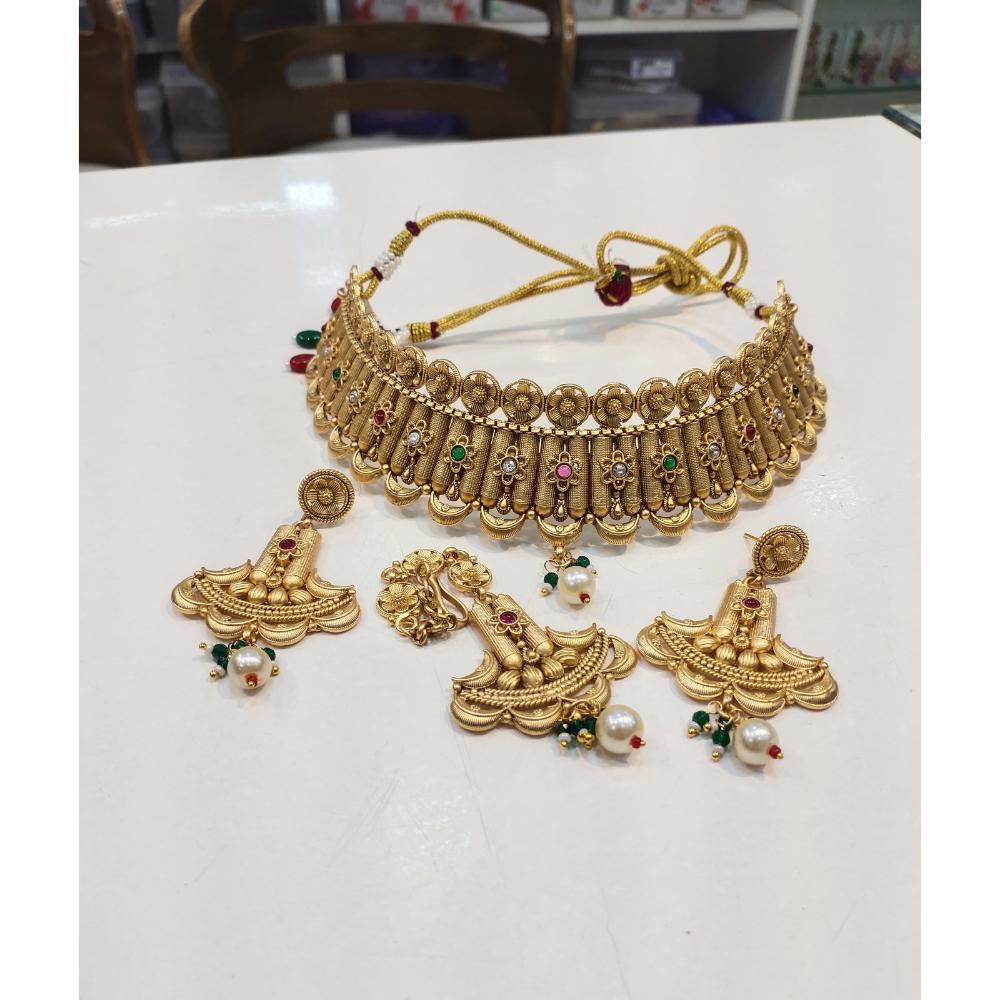 Lucentarts Jewellery Pota Kundan Stone Choker Necklace Set