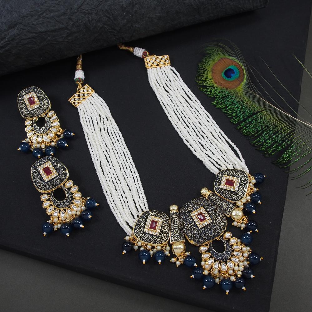 Lucentarts Jewellery Kundan Stone And Meenakari Necklace Set