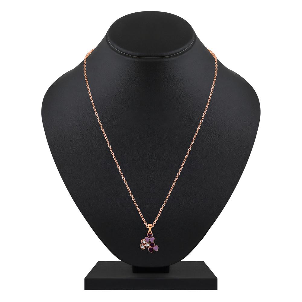 Mahi Purple Meenakari Work and Crystals Floral Necklace Pendant