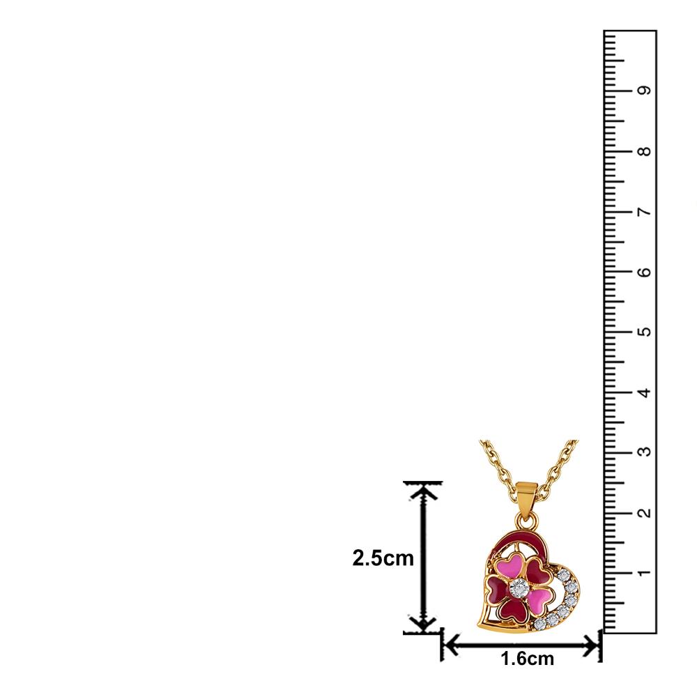 Mahi Pink and Maroon Meenakari Work and Crystals Floral Heart Necklace Pendant