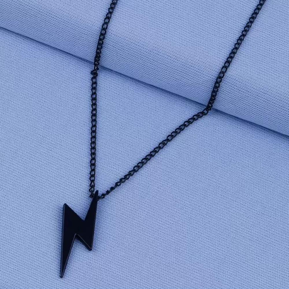 Mahi Lightning Bolt Shaped Zig Zag Pendant Necklace for Men and Women