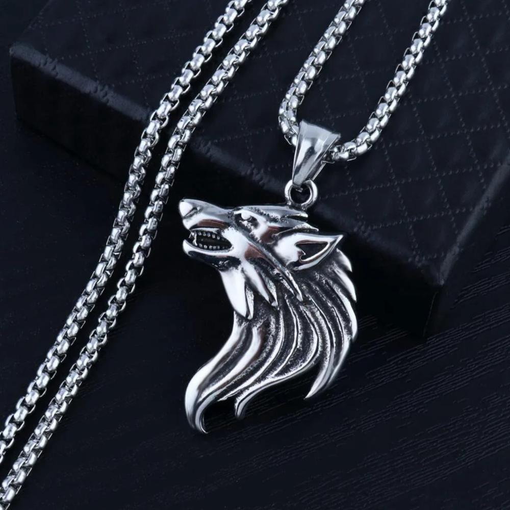 Mahi Oxidised Rhodium Plated Wolf-Shaped Pendant Necklace