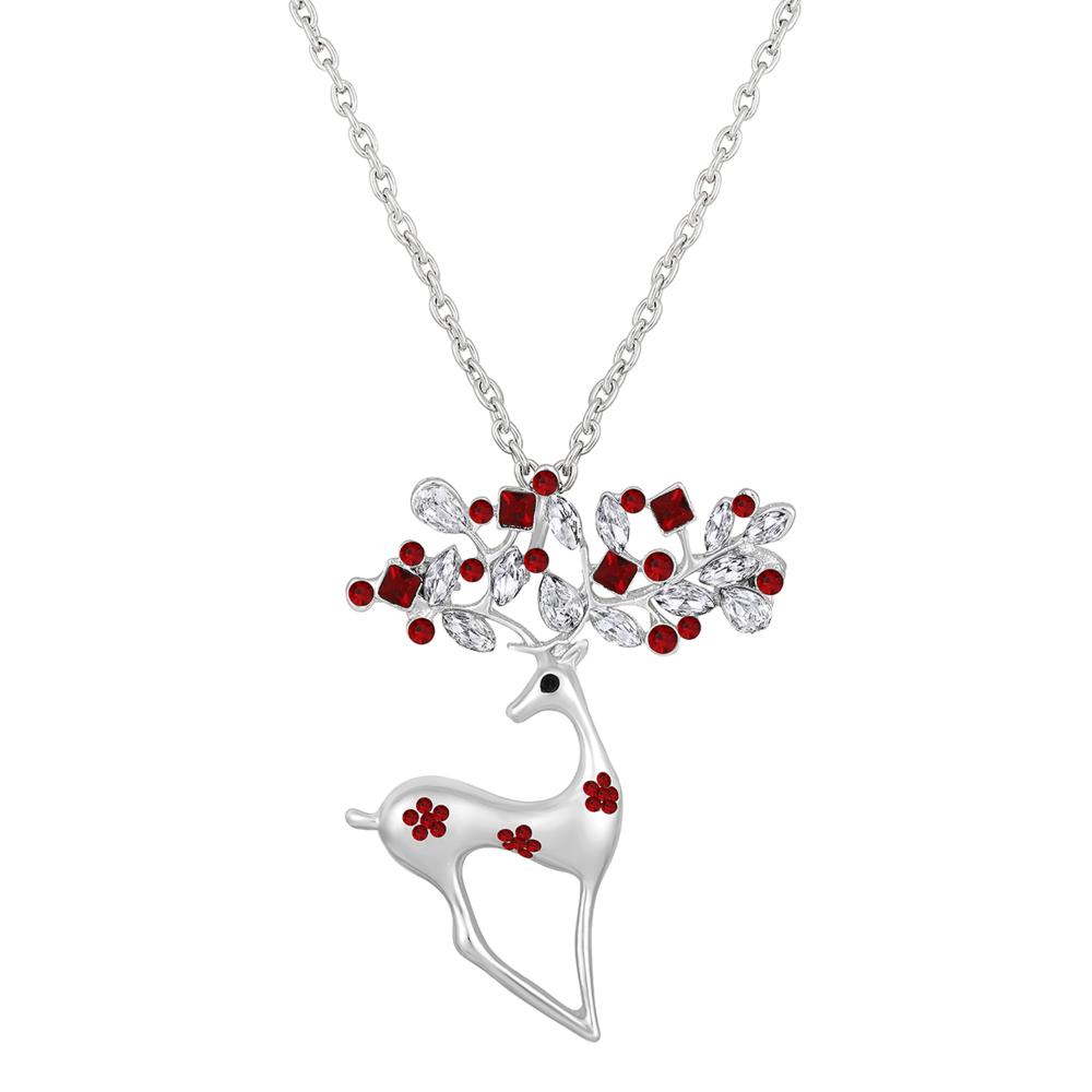 Mahi Red and White Crystals  Pendant Necklace witth Long Chain