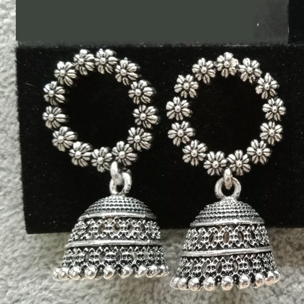 JewelMaze Oxidised Plated Jhumki Earrings