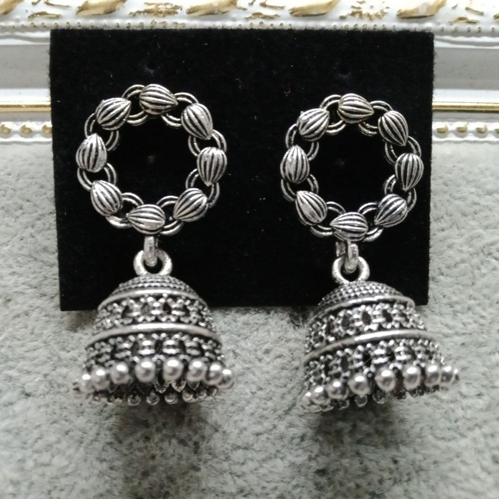 JewelMaze Oxidised Plated Jhumki Earrings