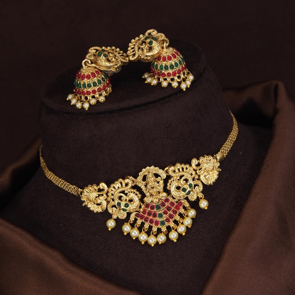 Lucentarts Jewellery Gold Plated Kundan Stone Necklace Set